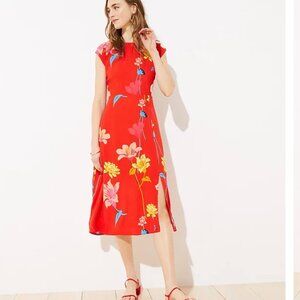 Ann Taylor Loft Womens Red Floral Lily Cap Sleeve Midi Dress plus sz 16 new $90
